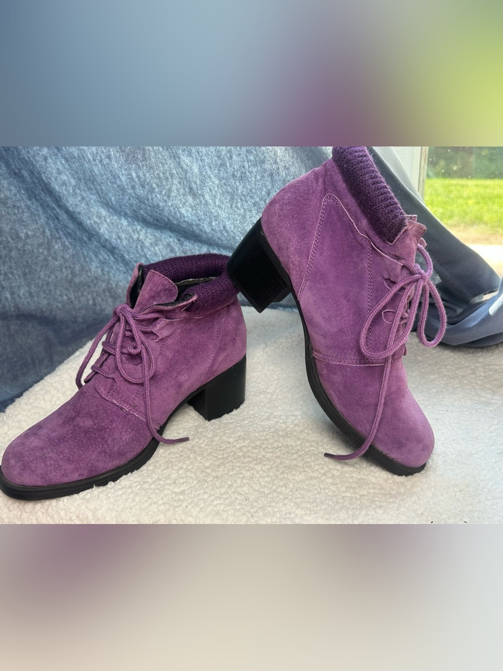 Valley Lane Vintage Purple Y2K 90s 2000 Faux Suede Lace-Up Women's Ankle Boots
